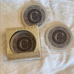 Thirstystone Sandstone Coasters with Monogram Design
